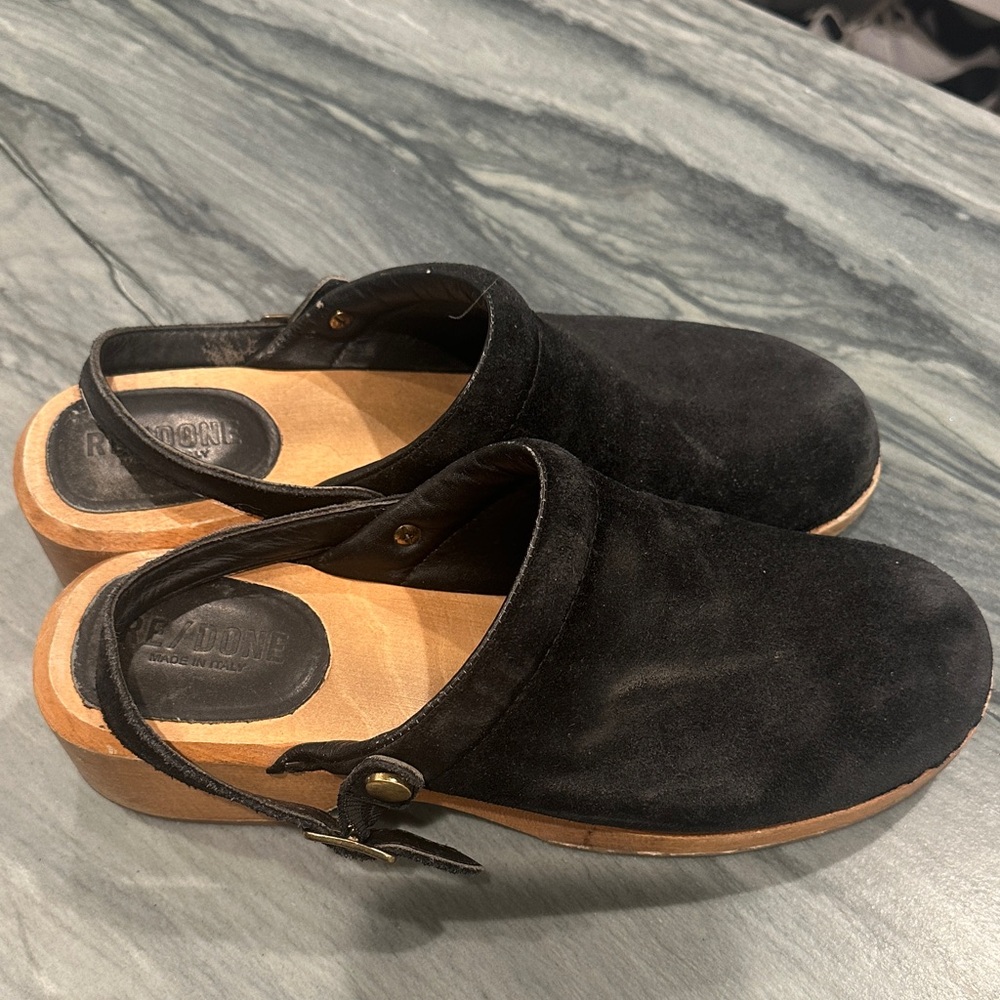 Re/Done Black Suede Mules